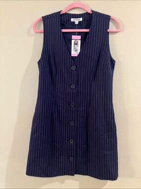 NWT Steve Madden Navy Pinstripe Button-Front Sleeveless Dress